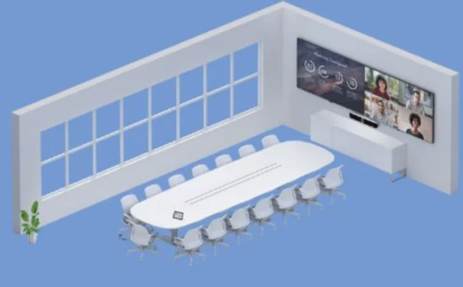 Ilustración de una Large Room equipada para videoconferencia