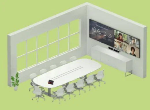 Ilustración de una Medium Room equipada para videoconferencia