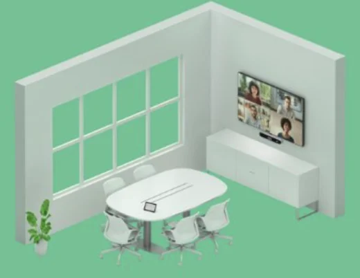 Ilustración de una Small Room equipada para videoconferencia